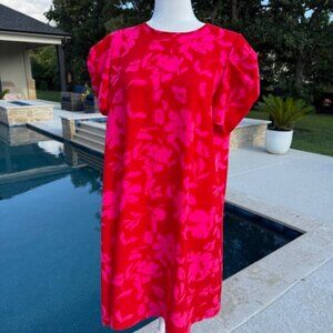 EMERY ROSE Red & Hot Pink Hawaiian Floral Midi Babydoll Dress Size L
